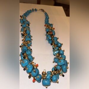 Turquoise pompom necklace